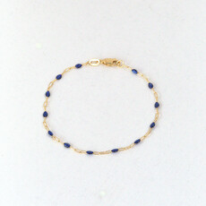 American Jewelry 14k Yellow Gold-Filled 1.6mm Blue Enamel Bead Paperclip Chain Bracelet (7")