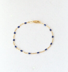 American Jewelry 14k Yellow Gold-Filled 1.6mm Blue Enamel Bead Paperclip Chain Bracelet (7")