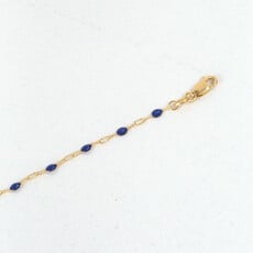 American Jewelry 14k Yellow Gold-Filled 1.6mm Blue Enamel Bead Paperclip Chain Bracelet (7")