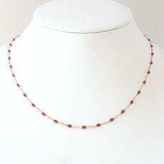 American Jewelry 14k Yellow Gold-Filled 1.6mm Pink Enamel Bead Paperclip Chain Necklace (18")