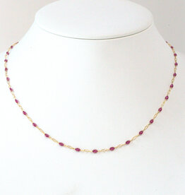 American Jewelry 14k Yellow Gold-Filled 1.6mm Pink Enamel Bead Paperclip Chain Necklace (18")