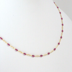 American Jewelry 14k Yellow Gold-Filled 1.6mm Pink Enamel Bead Paperclip Chain Necklace (18")