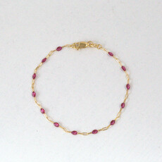 American Jewelry 14k Yellow Gold-Filled 1.6mm Pink Enamel Bead Paperclip Chain Bracelet (7")