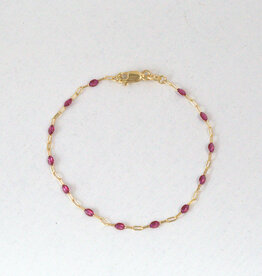 American Jewelry 14k Yellow Gold-Filled 1.6mm Pink Enamel Bead Paperclip Chain Bracelet (7")