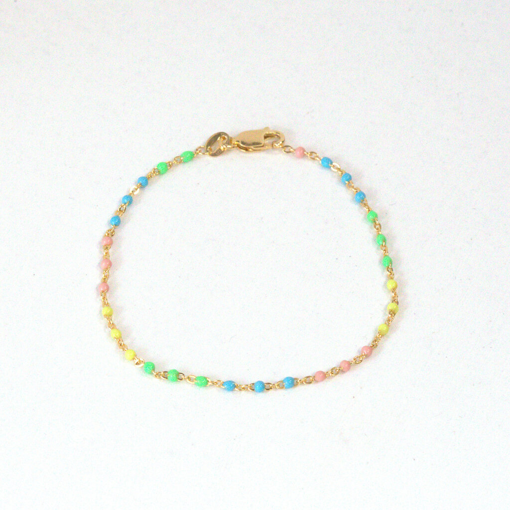 American Jewelry 14k Yellow Gold-Filled 1.7mm Multicolor Enamel Bead Cable Chain Bracelet (7")
