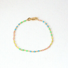 American Jewelry 14k Yellow Gold-Filled 1.7mm Multicolor Enamel Bead Cable Chain Bracelet (7")
