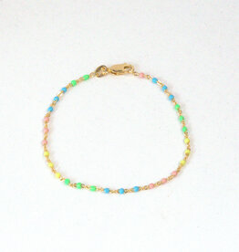 American Jewelry 14k Yellow Gold-Filled 1.7mm Multicolor Enamel Bead Cable Chain Bracelet (7")