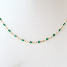 American Jewelry 14k Yellow Gold-Filled 1.6mm Green Enamel Bead Paperclip Chain Necklace (18")