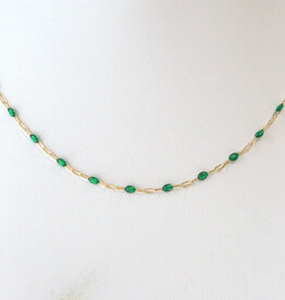American Jewelry 14k Yellow Gold-Filled 1.6mm Green Enamel Bead Paperclip Chain Necklace (18")