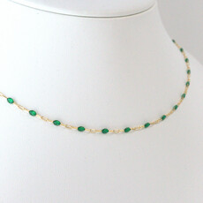 American Jewelry 14k Yellow Gold-Filled 1.6mm Green Enamel Bead Paperclip Chain Necklace (18")