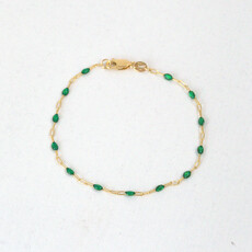 American Jewelry 14k Yellow Gold-Filled 1.6mm Green Enamel Bead Paperclip Chain Bracelet (7")