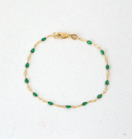 American Jewelry 14k Yellow Gold-Filled 1.6mm Green Enamel Bead Paperclip Chain Bracelet (7")