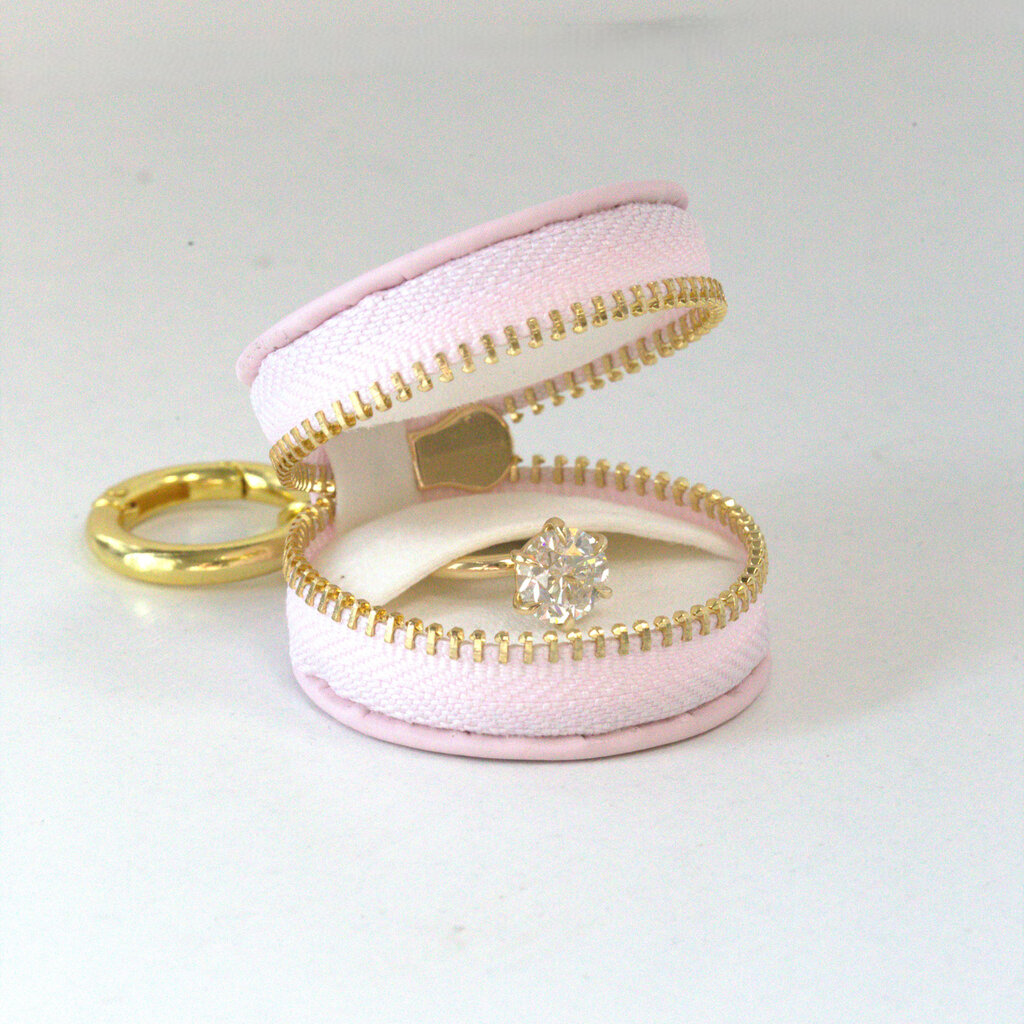 American Jewelry Brushed Leatherette Ring Keeper Keychain - Champagne