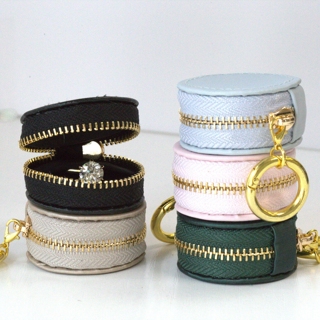 American Jewelry Brushed Leatherette Ring Keeper Keychain - Champagne