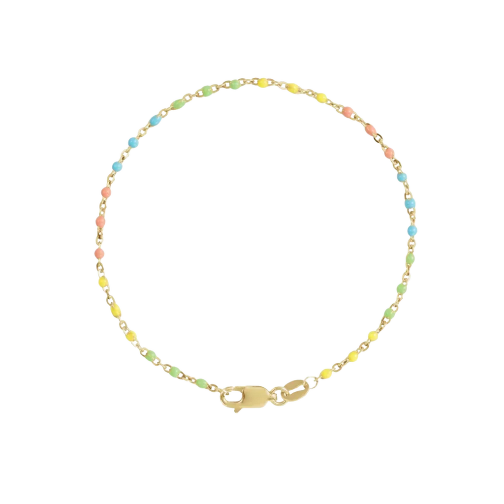 American Jewelry 14k Yellow Gold-Filled 1.7mm Multicolor Enamel Bead Cable Chain Bracelet (7")