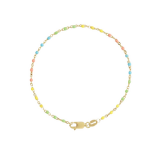 American Jewelry 14k Yellow Gold-Filled 1.7mm Multicolor Enamel Bead Cable Chain Bracelet (7")