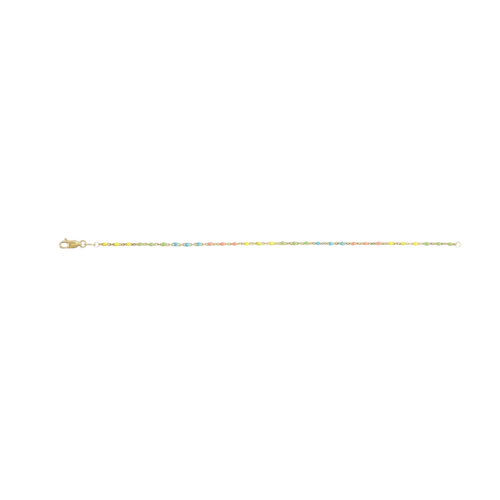 American Jewelry 14k Yellow Gold-Filled 1.7mm Multicolor Enamel Bead Cable Chain Bracelet (7")