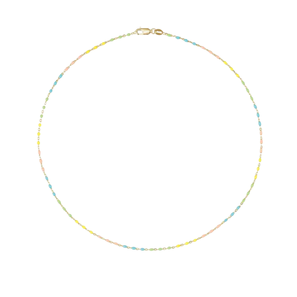 American Jewelry 14k Yellow Gold-Filled 1.7mm Multicolor Enamel Bead Cable Chain Necklace (18")