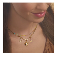 American Jewelry 14k Yellow Gold-Filled 1.7mm Multicolor Enamel Bead Cable Chain Necklace (18")