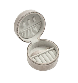 American Jewelry Round Zip Velvet Jewelry Travel Case (Soft Gray)