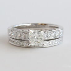 American Jewelry 14k White Gold 1.85ctw (1.02 I/SI1 GIA Ctr) Princess Diamond Milgrain Wedding Set (.53 mtg / .30 band)