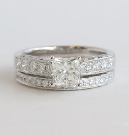 American Jewelry 14k White Gold 1.85ctw (1.02 I/SI1 GIA Ctr) Princess Diamond Milgrain Wedding Set (.53 mtg / .30 band)