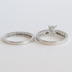 American Jewelry 14k White Gold 1.85ctw (1.02 I/SI1 GIA Ctr) Princess Diamond Milgrain Wedding Set (.53 mtg / .30 band)