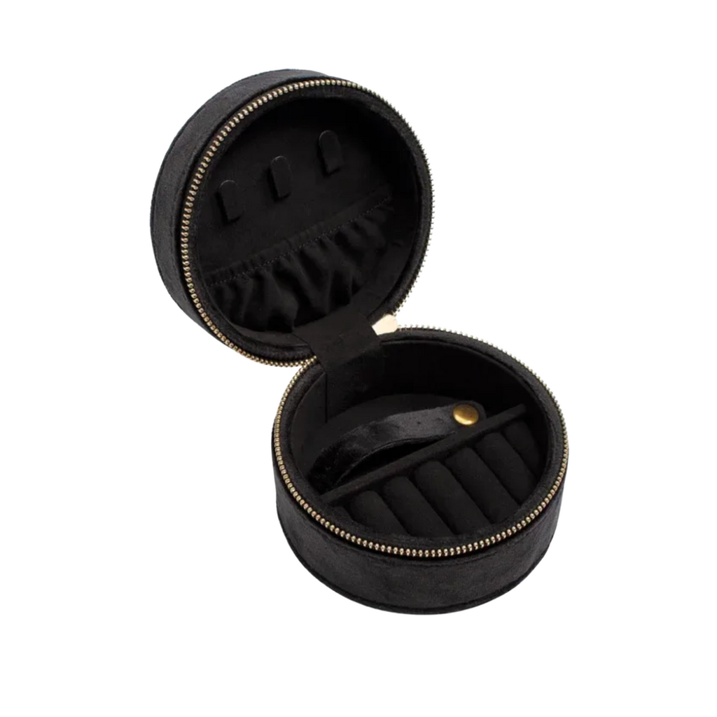 American Jewelry Round Zip Velvet Jewelry Travel Case (Black)