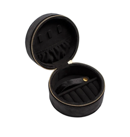 American Jewelry Round Zip Velvet Jewelry Travel Case (Black)