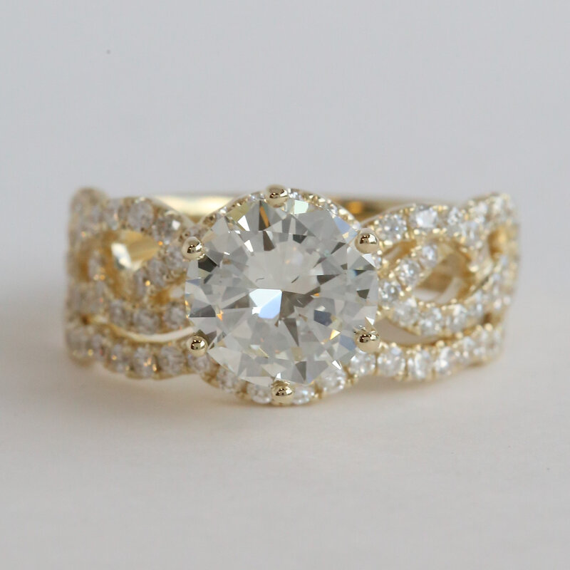 American Jewelry 14k Yellow Gold 2.98ctw (2.06 K/VS1) Round Diamond Infinity Wedding Set