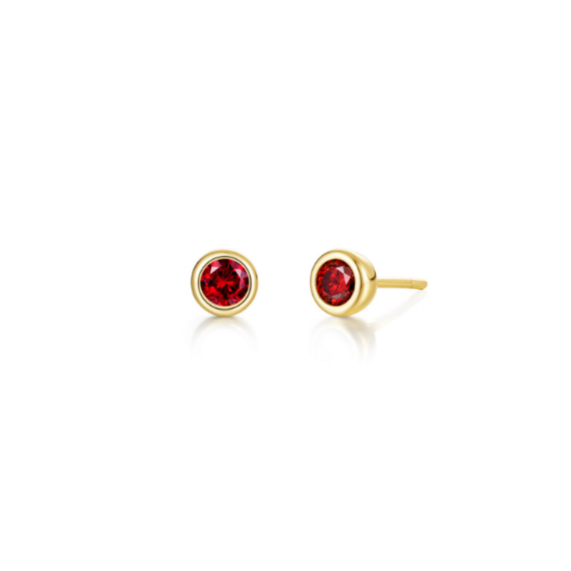 Lafonn Lafonn Sterling Silver Gold-Plated Lab Grown Garnet Bezel Set Stud Earrings