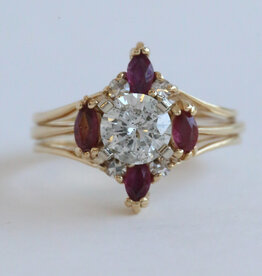 American Jewelry ESTATE 14k Yellow Gold Approx. .80ctw Diamond .30ctw Ruby Accent Engagement Ring