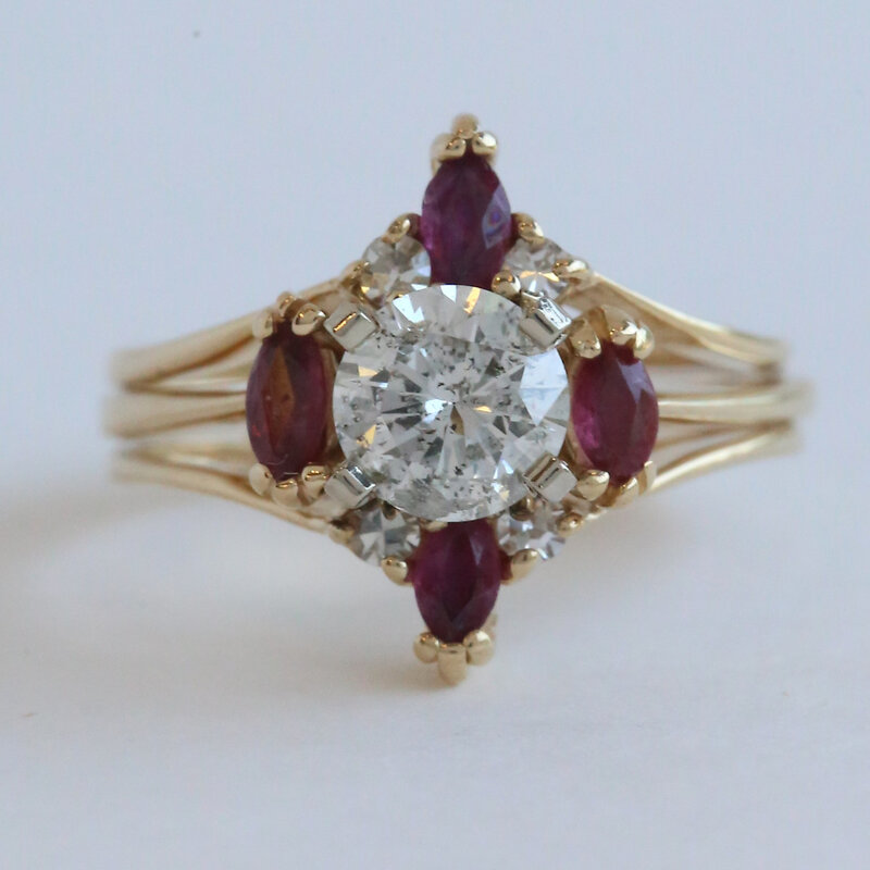 American Jewelry ESTATE 14k Yellow Gold Approx. .80ctw Diamond .30ctw Ruby Accent Engagement Ring