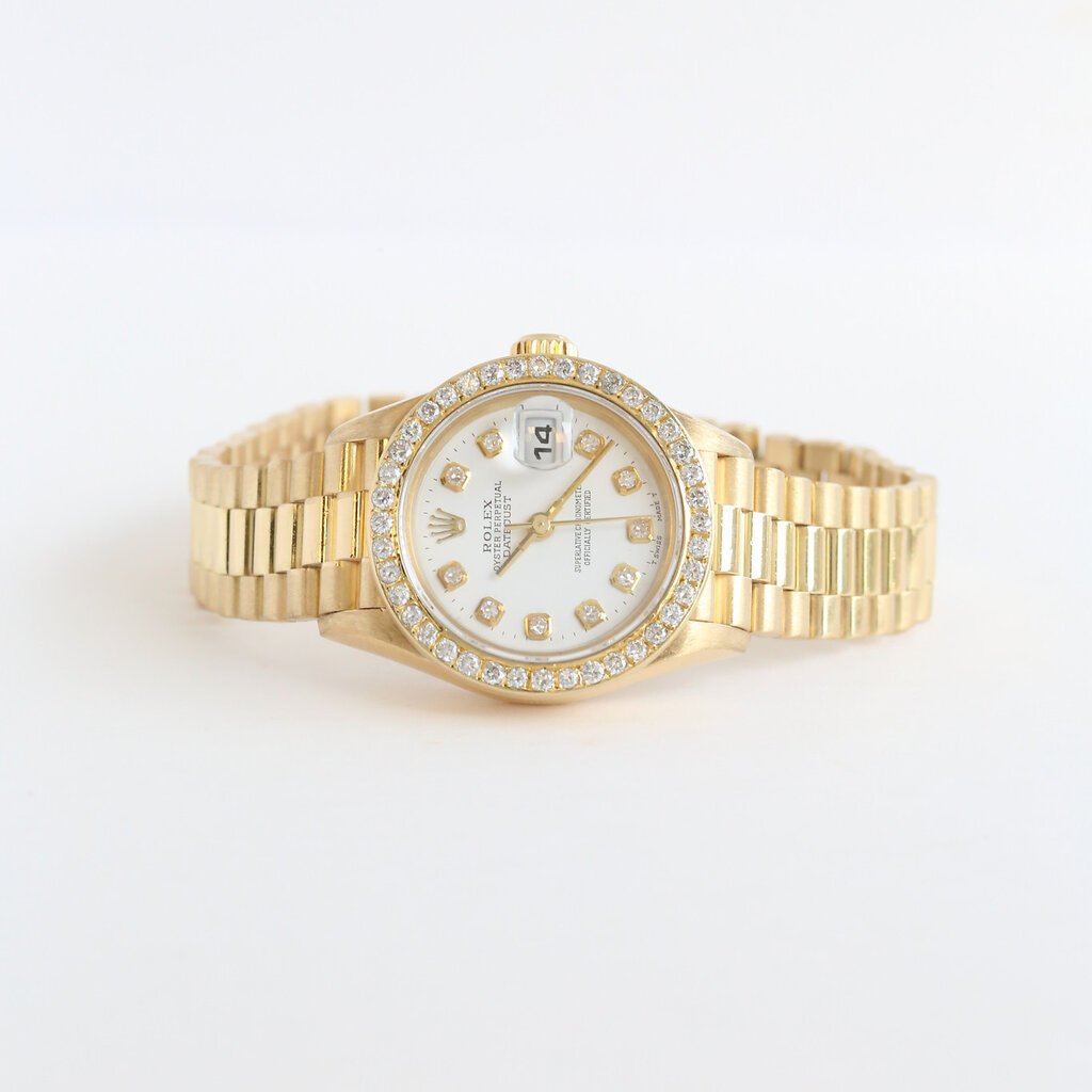 Rolex Pre-Owned 18k Rolex President Ladies Watch w/ Diamond Bezel & Markers