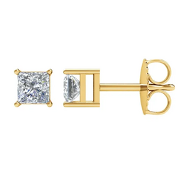 American Jewelry 14k Yellow Gold 1.40ctw Princess Cut Diamond Solitaire Stud Earrings