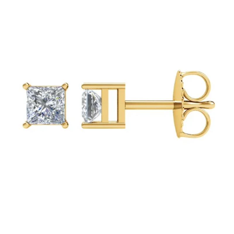American Jewelry 14k Yellow Gold 1.40ctw Princess Cut Diamond Solitaire Stud Earrings
