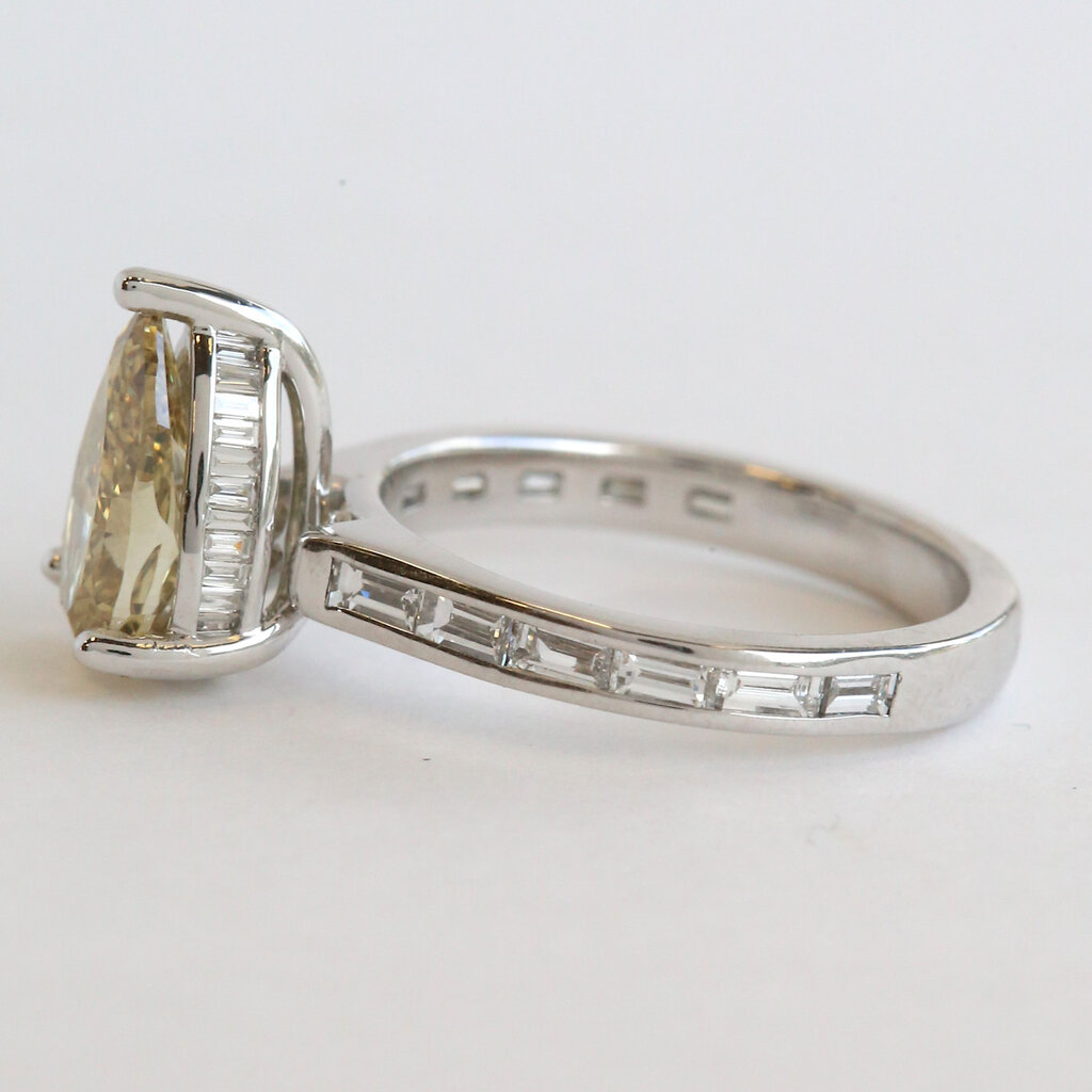 American Jewelry 14k White Gold 2.94ctw (2.01 GIA Fancy Brown/VS2 Ctr) Diamond Pear Solitaire Baguette Hidden Halo Engagement Ring