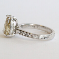 American Jewelry 14k White Gold 2.94ctw (2.01 GIA Fancy Brown/VS2 Ctr) Diamond Pear Solitaire Baguette Hidden Halo Engagement Ring