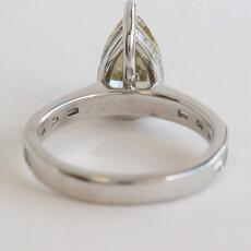 American Jewelry 14k White Gold 2.94ctw (2.01 GIA Fancy Brown/VS2 Ctr) Diamond Pear Solitaire Baguette Hidden Halo Engagement Ring