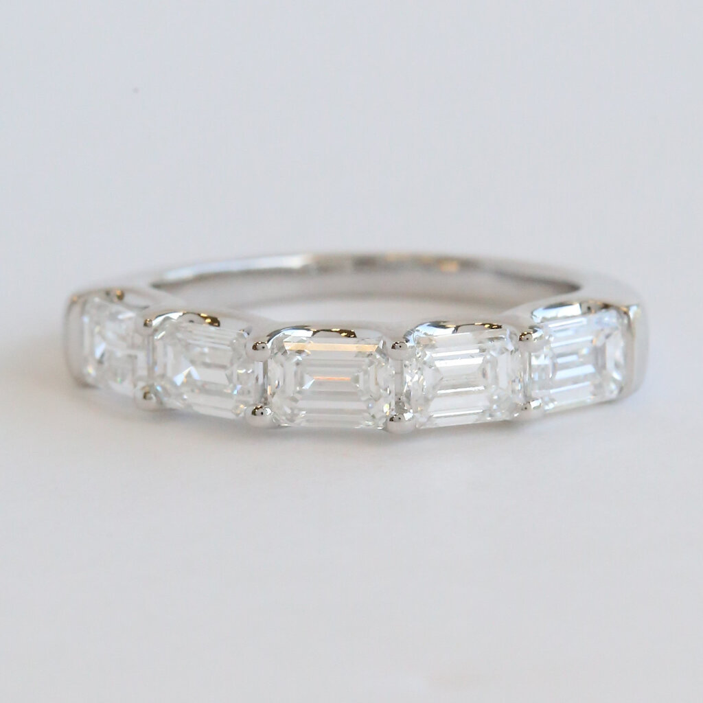 American Jewelry 14k White Gold 2ctw Lab Grown Emerald Cut Diamond 5 Stone Band Ring