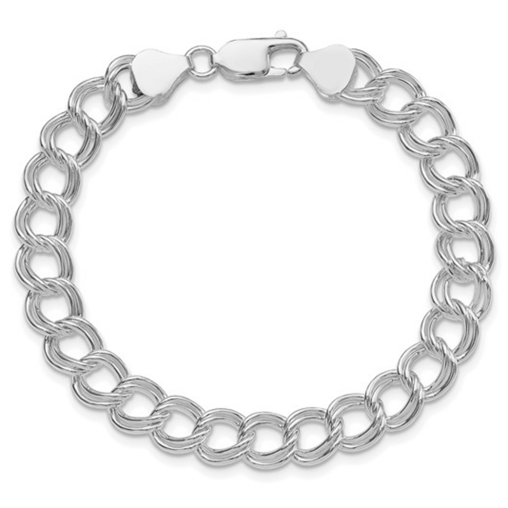 Sterling Silver 7.75mm Solid Double Link Charm Bracelet (7")