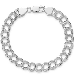 Sterling Silver 7.75mm Solid Double Link Charm Bracelet (7")