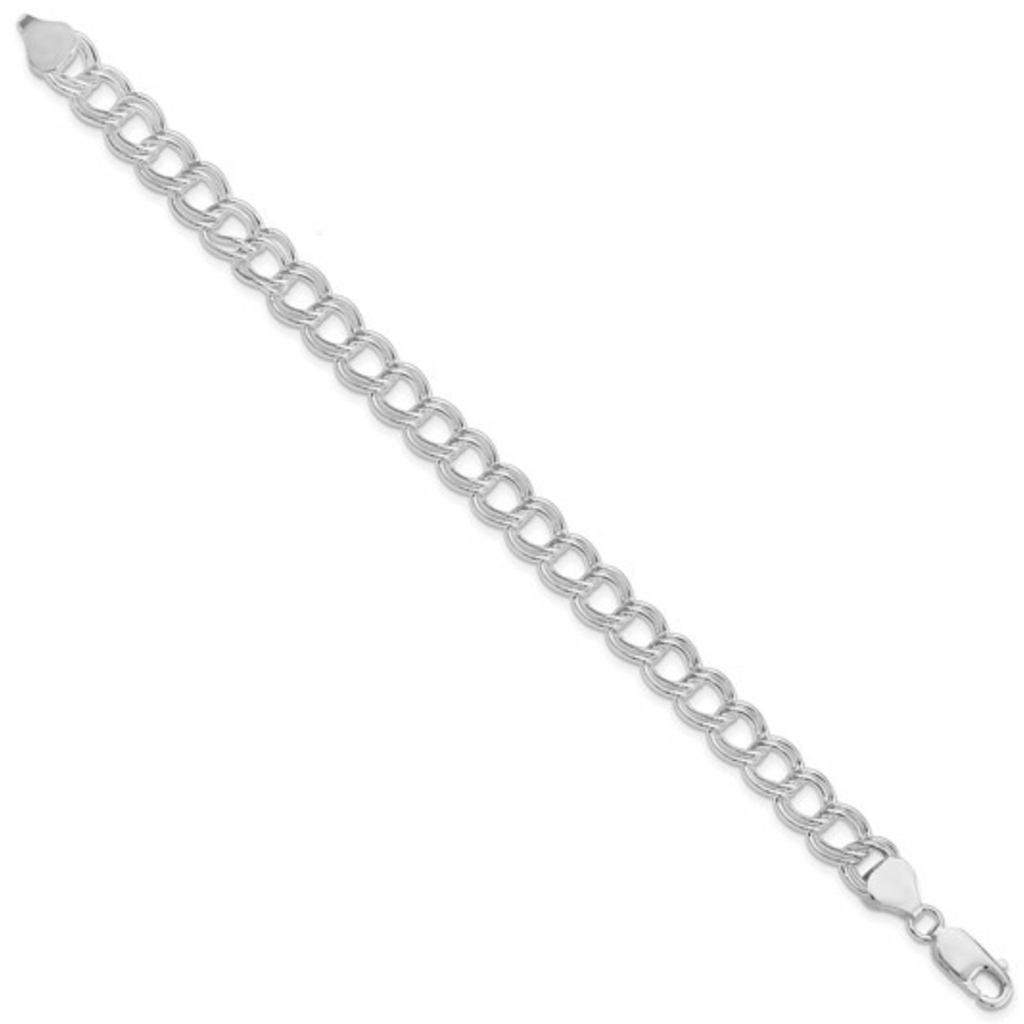 Sterling Silver 7.75mm Solid Double Link Charm Bracelet (7")