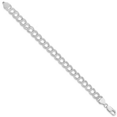 Sterling Silver 7.75mm Solid Double Link Charm Bracelet (7")