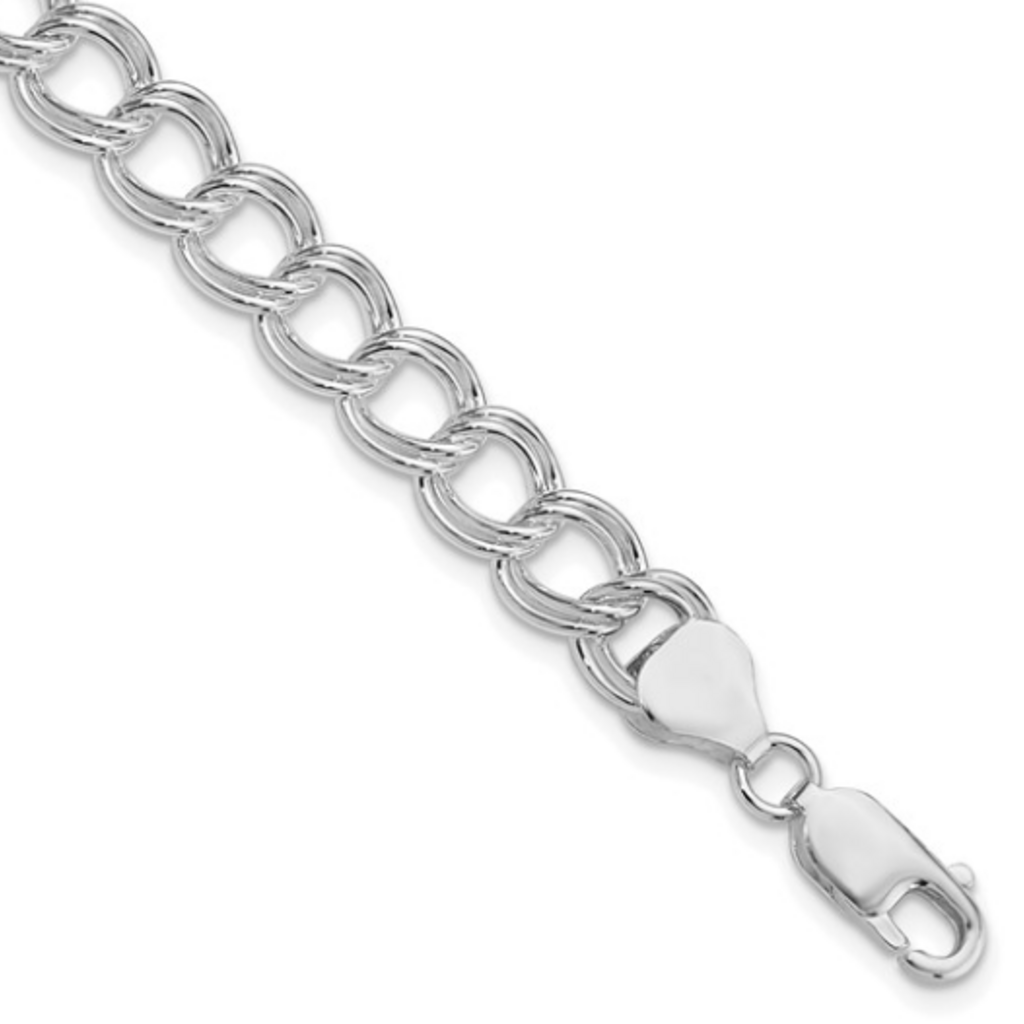 Sterling Silver 7.75mm Solid Double Link Charm Bracelet (7")