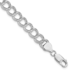 Sterling Silver 7.75mm Solid Double Link Charm Bracelet (7")