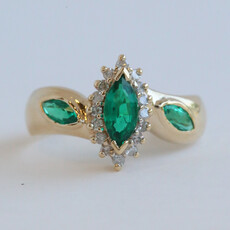 American Jewelry ESTATE 10k Yellow Gold CZ Marquise Halo Ring