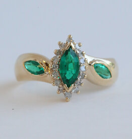 American Jewelry ESTATE 10k Yellow Gold CZ Marquise Halo Ring
