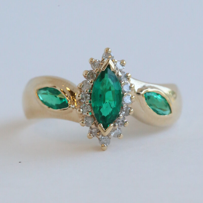 American Jewelry ESTATE 10k Yellow Gold CZ Marquise Halo Ring