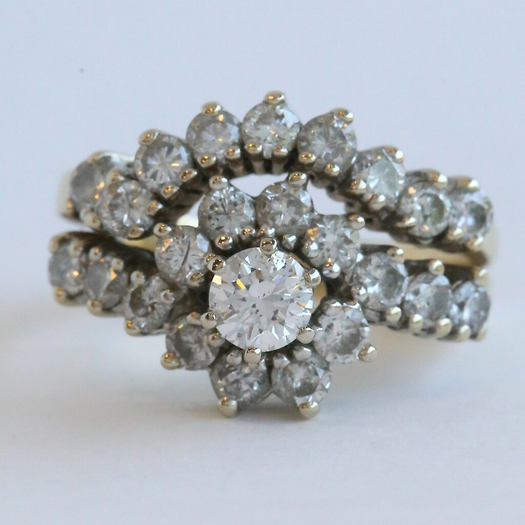 American Jewelry ESTATE 14k Yellow Gold Approx. 1.75ctw Diamond Bypass Engagement Ring & Wedding Band Set